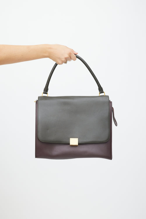 Celine Grey & Burgundy Leather Trapeze Bag