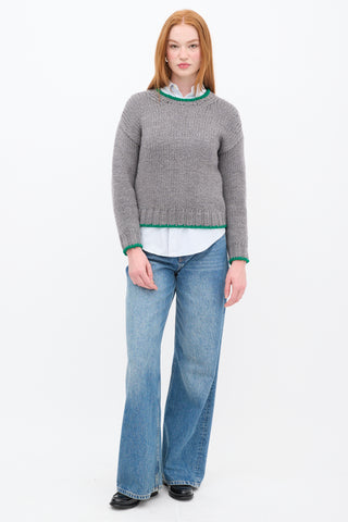 Celine Grey & Green Wool Trimmed Sweater