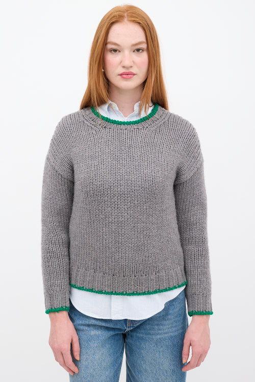 Celine Grey & Green Wool Trimmed Sweater