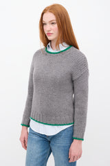 Celine Grey & Green Wool Trimmed Sweater