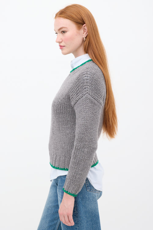 Celine Grey & Green Wool Trimmed Sweater