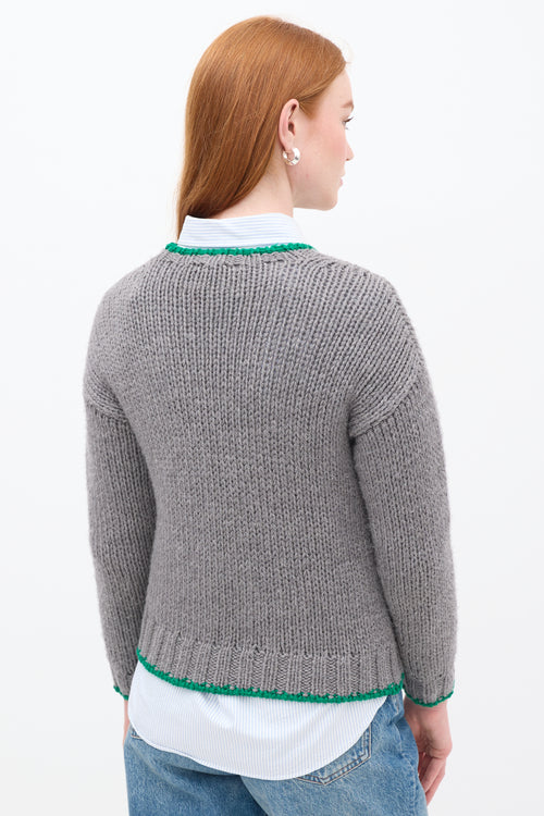 Celine Grey & Green Wool Trimmed Sweater