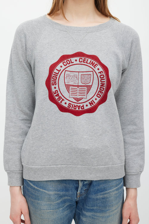 Celine Grey & Red Crest Logo Sweatshirt