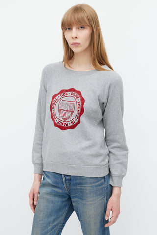 Celine Grey & Red Crest Logo Sweatshirt