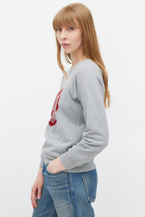 Celine Grey & Red Crest Logo Sweatshirt