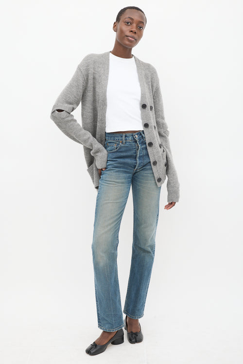 Celine Grey Wool Elbow Slash Cardigan