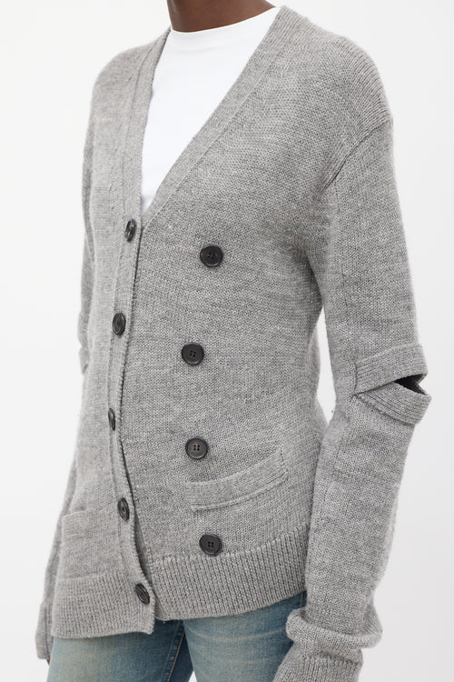 Celine Grey Wool Elbow Slash Cardigan