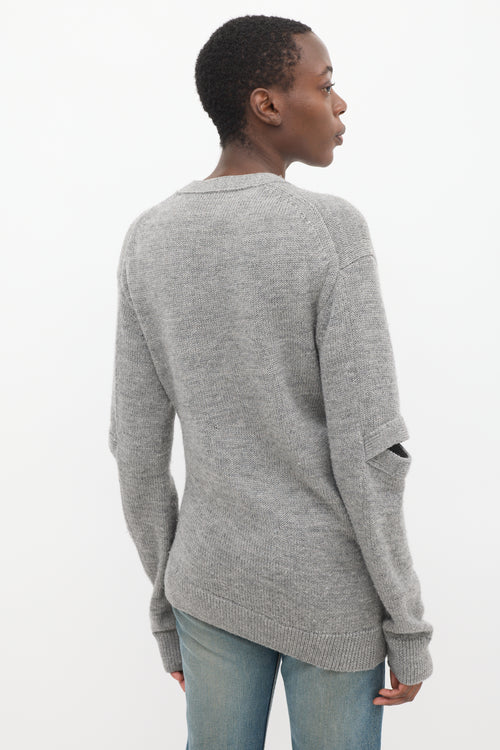 Celine Grey Wool Elbow Slash Cardigan