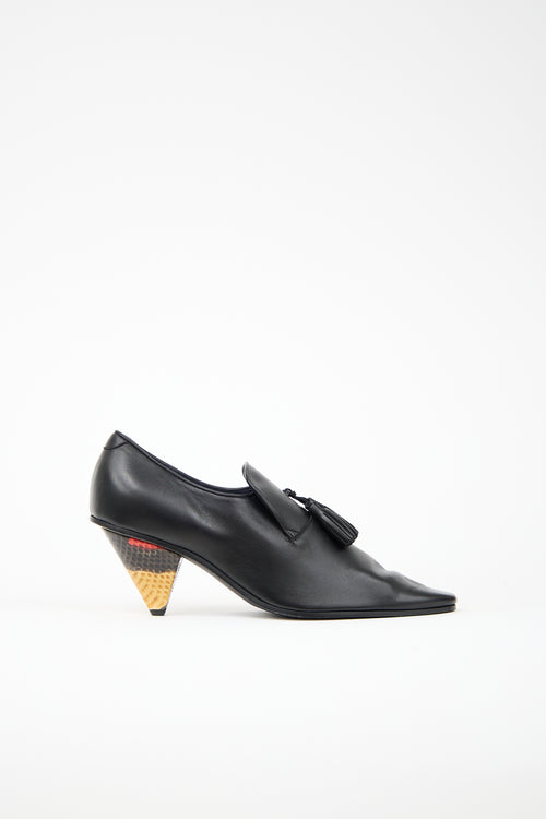 Celine Leather Tassel Heeled Loafer