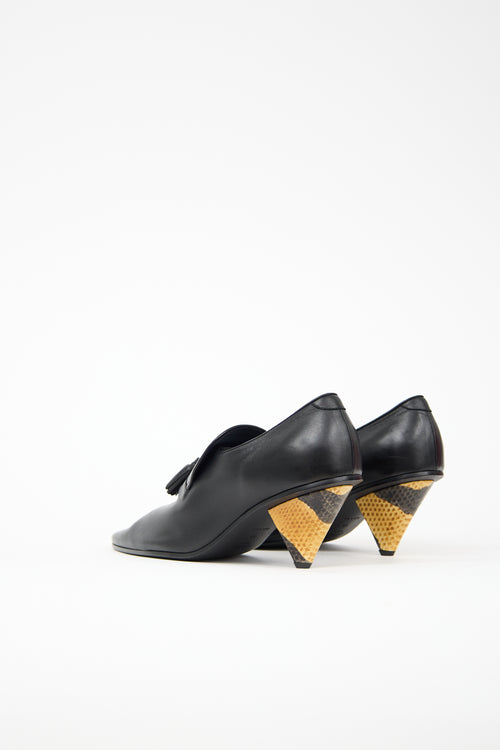 Celine Leather Tassel Heeled Loafer