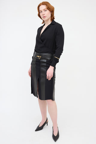 Celine Leather & Silk Raw Edge Skirt