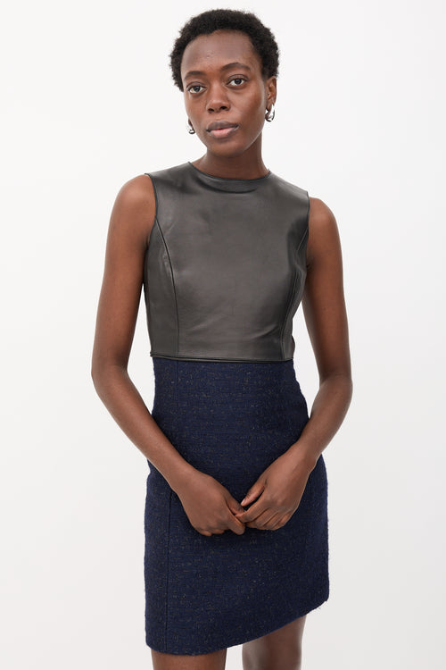 Celine Leather & Tweed Sheath Dress