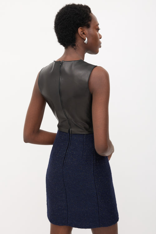 Celine Leather & Tweed Sheath Dress