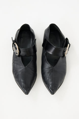 Celine Leather Buckle Pointed Toe Flat