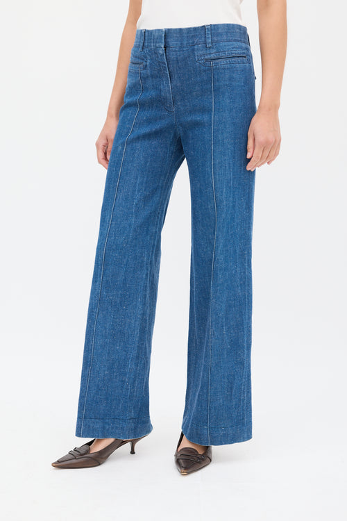 Celine Medium Wash Pintuck Wide Leg Jeans
