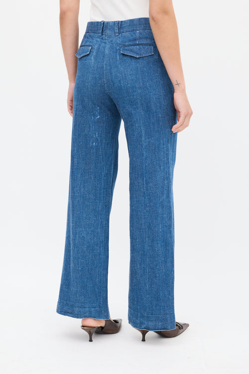 Celine Medium Wash Pintuck Wide Leg Jeans