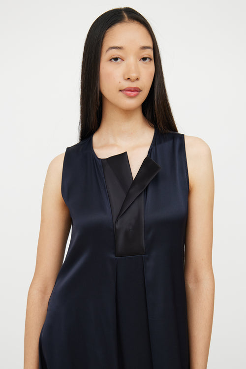 Celine Navy & Black Silk Midlength Dress