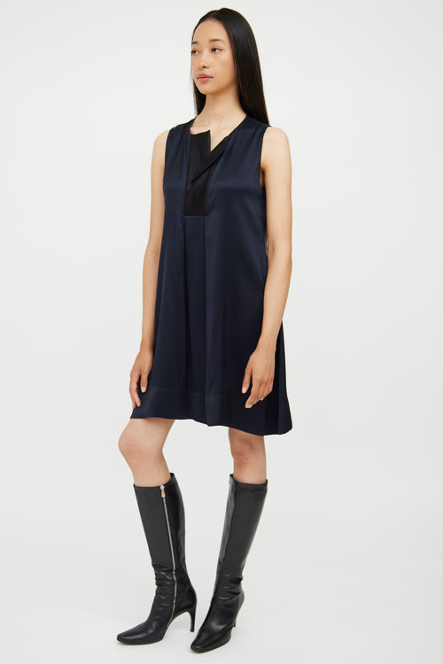 Celine Navy & Black Silk Midlength Dress