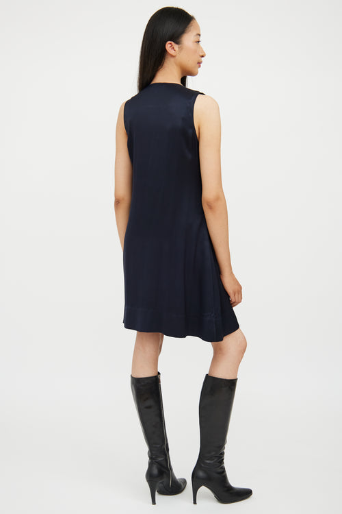 Celine Navy & Black Silk Midlength Dress