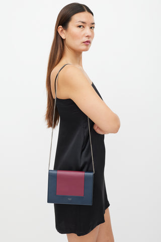 Celine Navy & Burgundy Leather Wallet On Chain