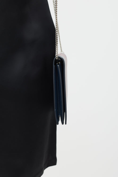 Celine Navy & Burgundy Leather Wallet On Chain