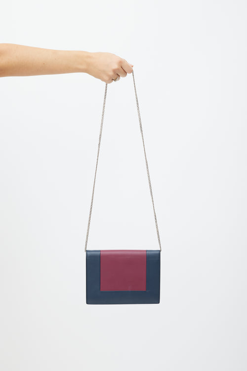 Celine Navy & Burgundy Leather Wallet On Chain