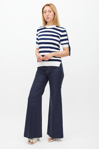 Celine Navy Cotton & Silk Flared Trouser