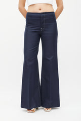Celine Navy Cotton & Silk Flared Trouser