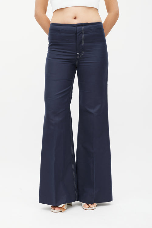 Celine Navy Cotton & Silk Flared Trouser