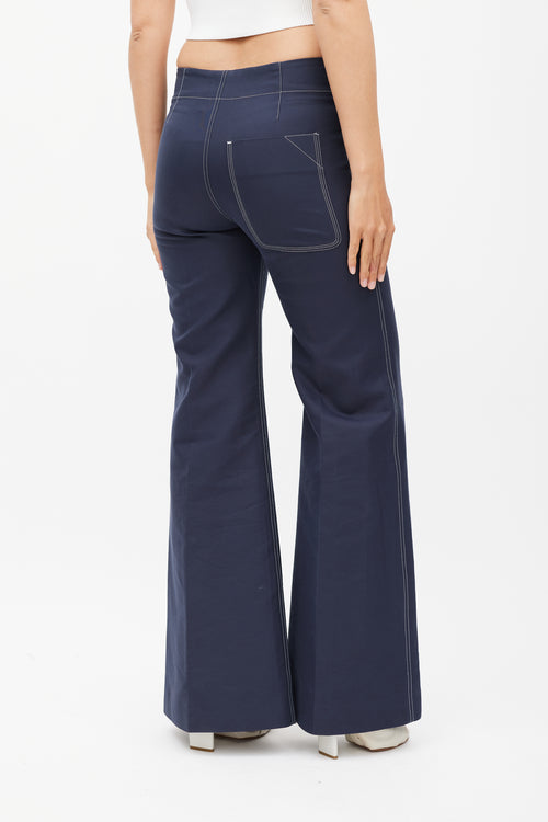 Celine Navy Cotton & Silk Flared Trouser