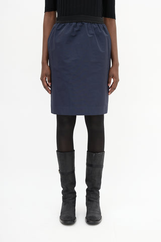 Celine Navy Elastic Waist Midi Skirt