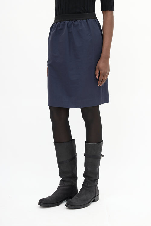 Celine Navy Elastic Waist Midi Skirt