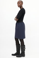 Celine Navy Elastic Waist Midi Skirt