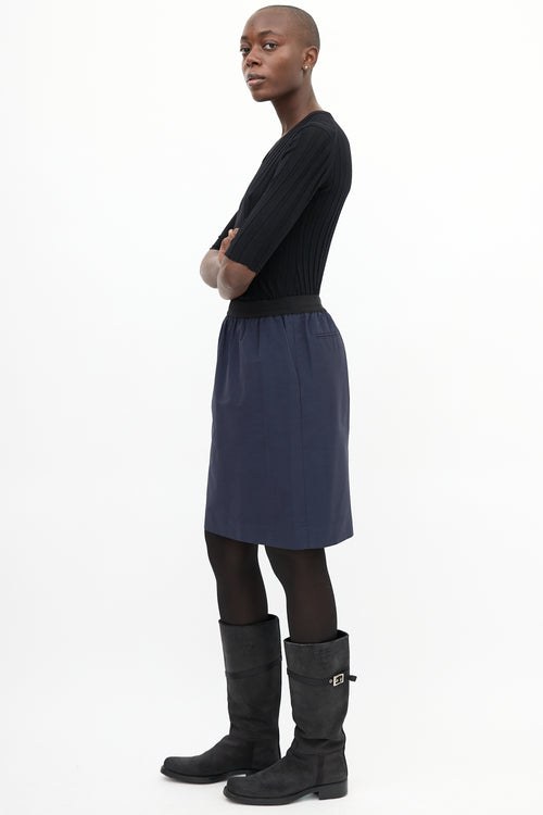 Celine Navy Elastic Waist Midi Skirt