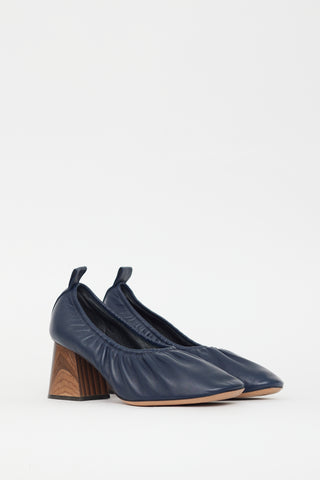 Celine Navy Leather Ruched Pump