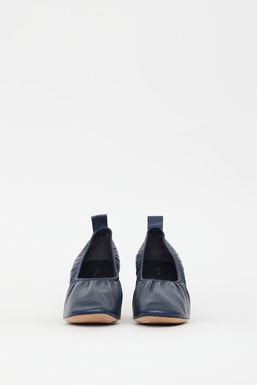 Celine Navy Leather Ruched Pump