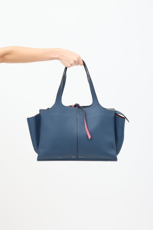 Celine Navy Leather Tri-Fold Shoulder Bag