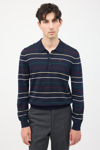 Celine Navy & Multi Stripes Triomphe Polo Shirt