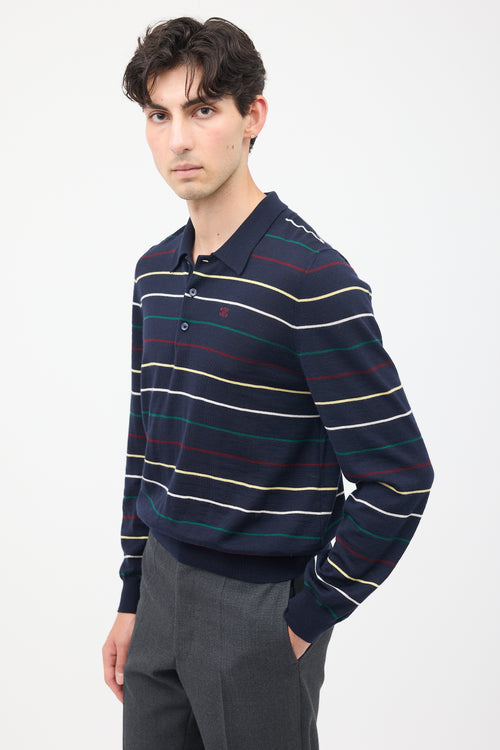 Celine Navy & Multi Stripes Triomphe Polo Shirt