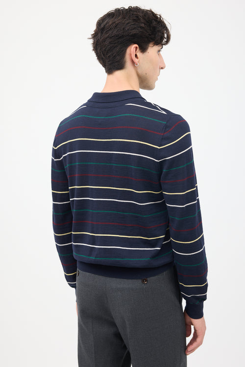 Celine Navy & Multi Stripes Triomphe Polo Shirt