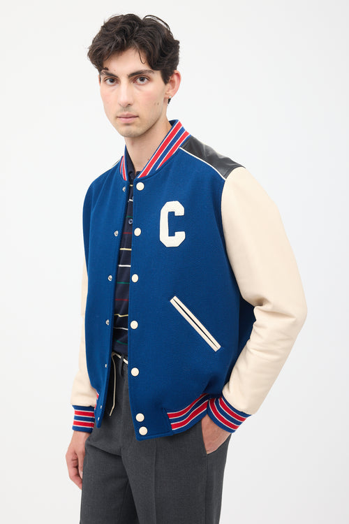 Celine Navy & Multi Wool & Leather Teddy Varsity Jacket