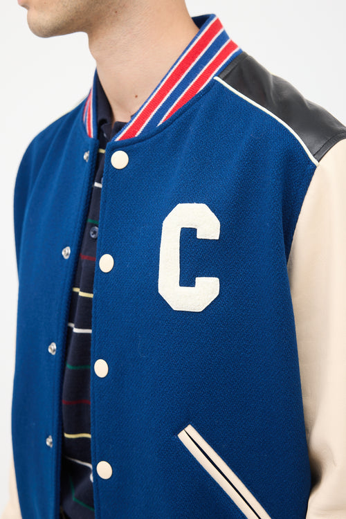 Celine Navy & Multi Wool & Leather Teddy Varsity Jacket