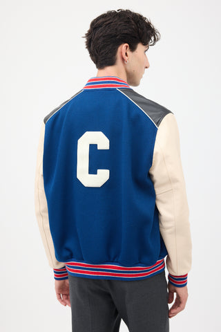 Celine Navy & Multi Wool & Leather Teddy Varsity Jacket