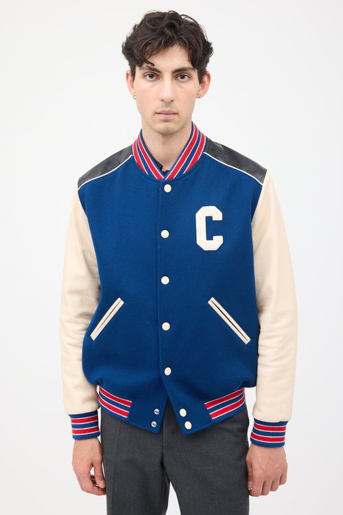 Celine Navy & Multi Wool & Leather Teddy Varsity Jacket