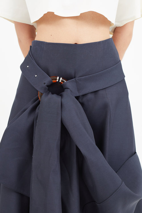 Celine Navy & Orange Belted Ring Skirt