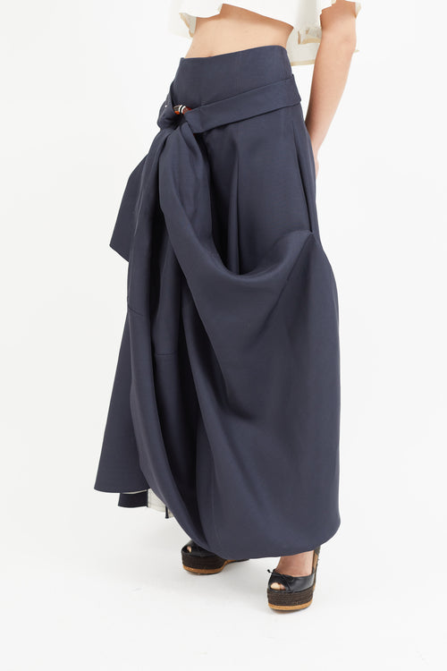 Celine Navy & Orange Belted Ring Skirt