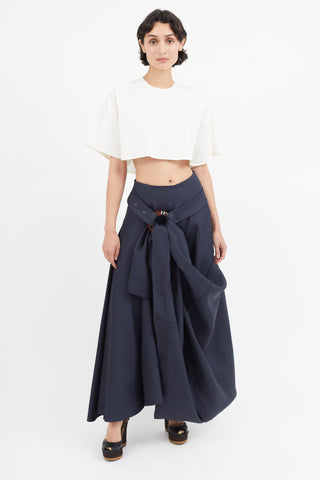 Celine Navy & Orange Belted Ring Skirt