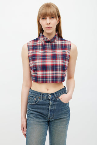 Celine Navy & Red Gingham Top