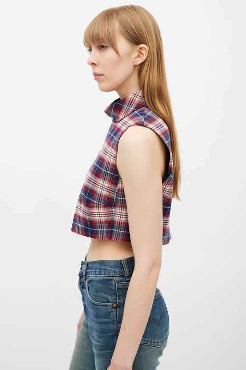 Celine Navy & Red Gingham Top
