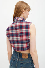 Celine Navy & Red Gingham Top
